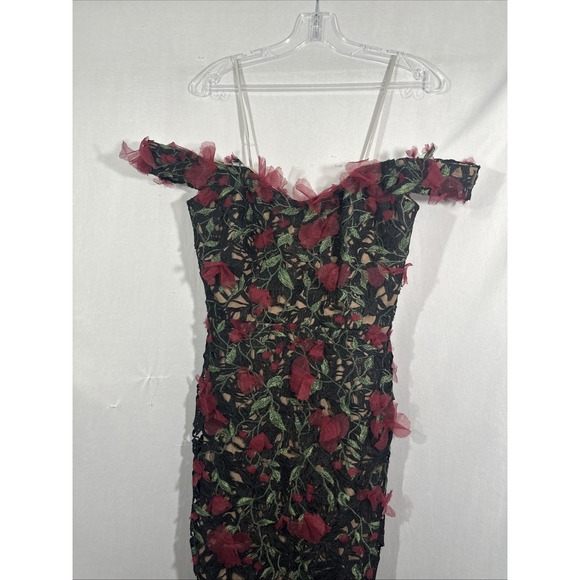 NEW $1095 Marchesa Notte [ 6 ] Guipure Lace Off Shoulder Gown Red Black #J2150 - Picture 10 of 16